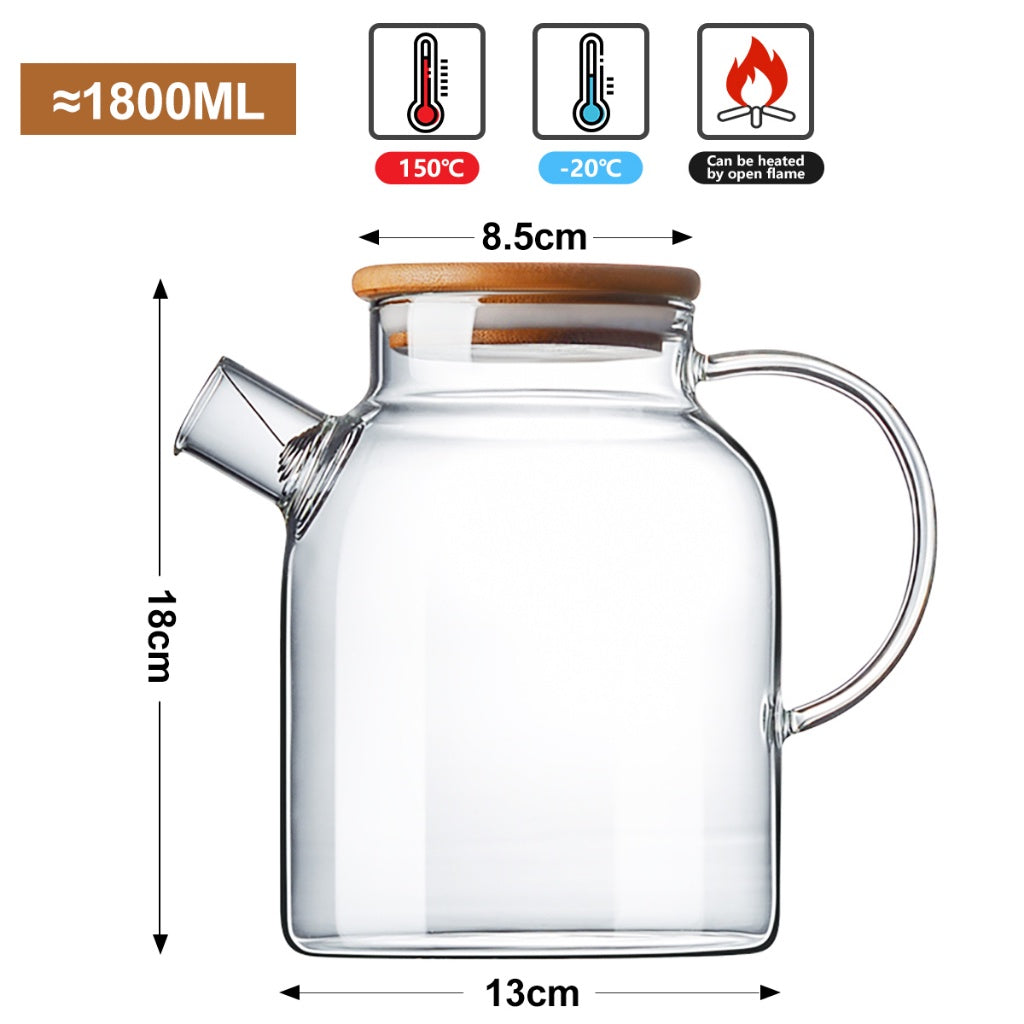 ANJU アンジュ 🔥Suitable gas stove🔥1L/1.6L/1.8L glass teapot water jar thickened jug teko cerek bamboo lid pot flower tea pot