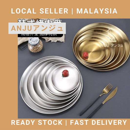 Stainless Steel Dining Serving Plates [Gold/ Silver] [14cm/ 20cm/26cm/30cm] Good Quality Piring Emas Kualiti