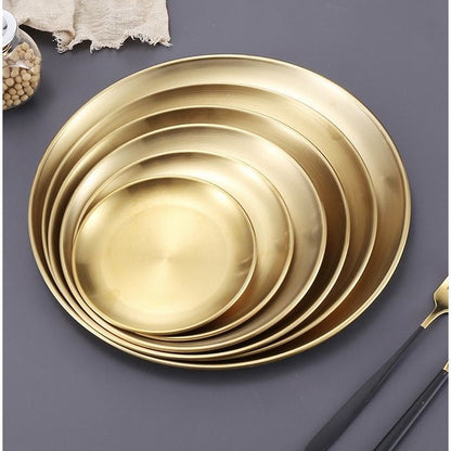 Stainless Steel Dining Serving Plates [Gold/ Silver] [14cm/ 20cm/26cm/30cm] Good Quality Piring Emas Kualiti