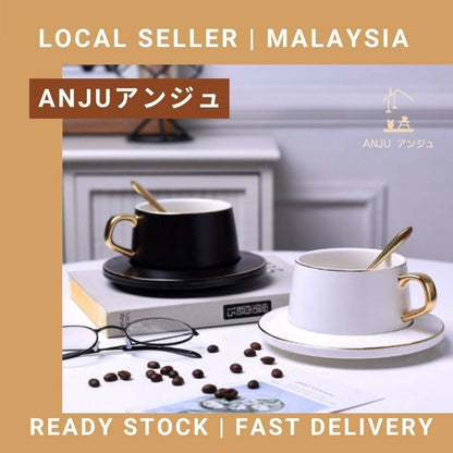 ANJU アンジュGift Box Matte Surface Ceramic Coffee Cup(Set) barista (Cappuccino,Latte) Coffee Cup+Saucer+Spoon 200ml