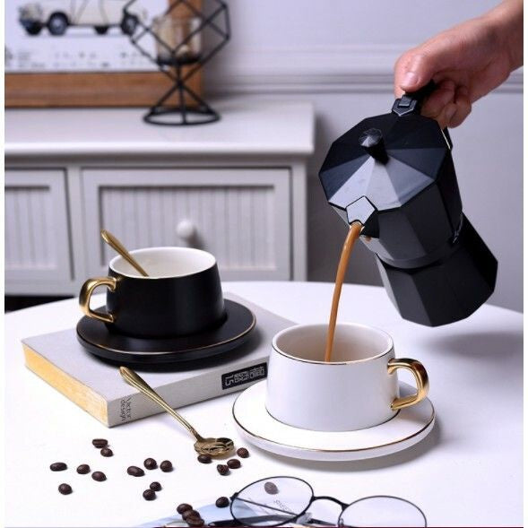 ANJU アンジュGift Box Matte Surface Ceramic Coffee Cup(Set) barista (Cappuccino,Latte) Coffee Cup+Saucer+Spoon 200ml