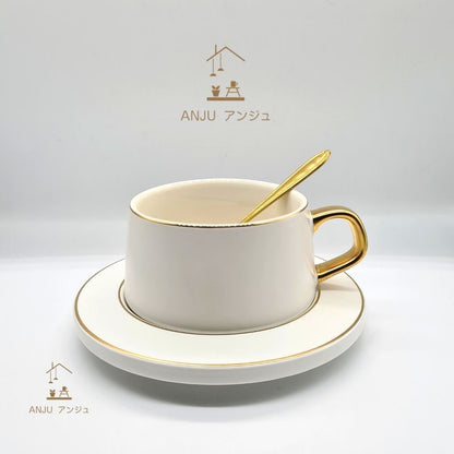 ANJU アンジュGift Box Matte Surface Ceramic Coffee Cup(Set) barista (Cappuccino,Latte) Coffee Cup+Saucer+Spoon 200ml