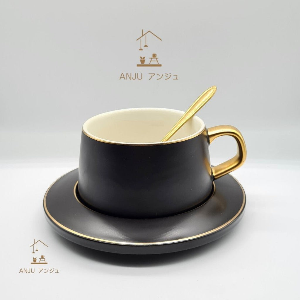 ANJU アンジュGift Box Matte Surface Ceramic Coffee Cup(Set) barista (Cappuccino,Latte) Coffee Cup+Saucer+Spoon 200ml