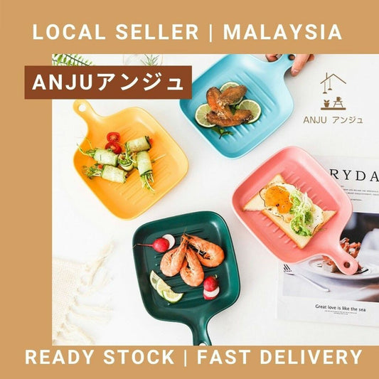 ANJU アンジュNordic Ins Style Ceramic Plate with Handle Baking Pan Ceramic bakeware Breakfast plate Pinggan Dinner Plate