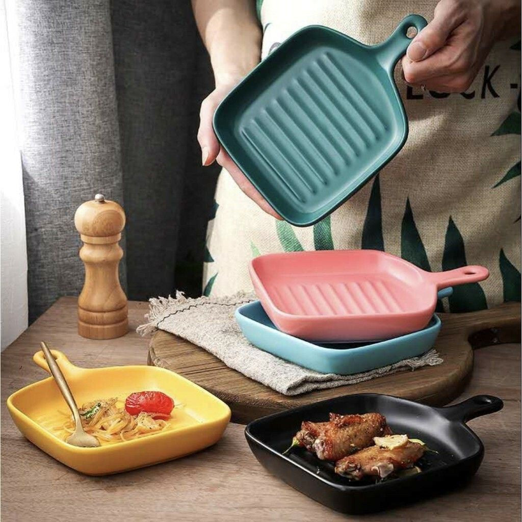 ANJU アンジュNordic Ins Style Ceramic Plate with Handle Baking Pan Ceramic bakeware Breakfast plate Pinggan Dinner Plate