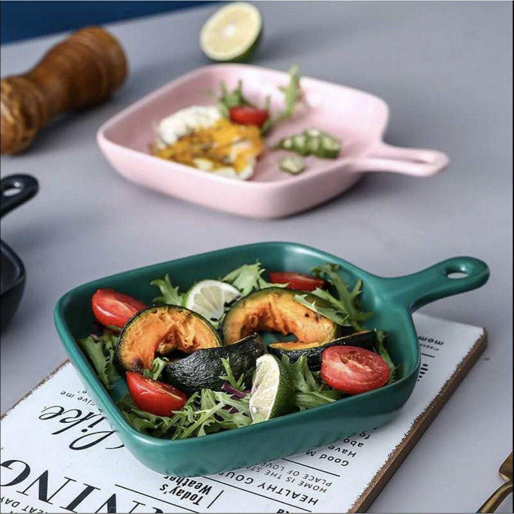 ANJU アンジュNordic Ins Style Ceramic Plate with Handle Baking Pan Ceramic bakeware Breakfast plate Pinggan Dinner Plate