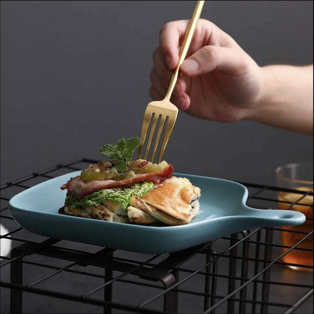 ANJU アンジュNordic Ins Style Ceramic Plate with Handle Baking Pan Ceramic bakeware Breakfast plate Pinggan Dinner Plate