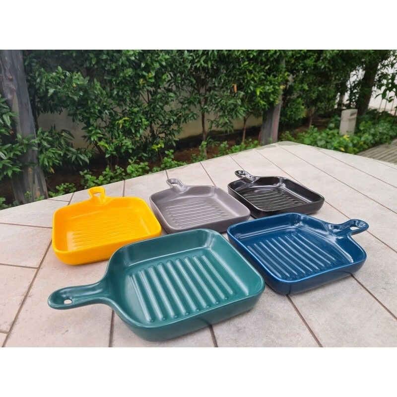 ANJU アンジュNordic Ins Style Ceramic Plate with Handle Baking Pan Ceramic bakeware Breakfast plate Pinggan Dinner Plate