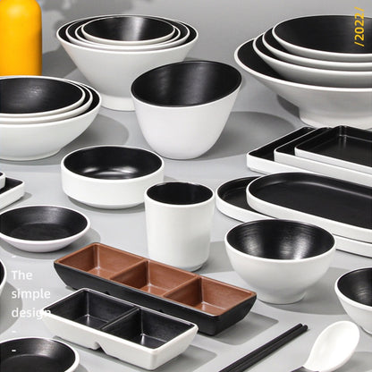 ANJU アンジュBlack and White and Coffee Melamine tableware bowl plate Sauce Plate Baking Plates Tableware Pinggan Mangkuk