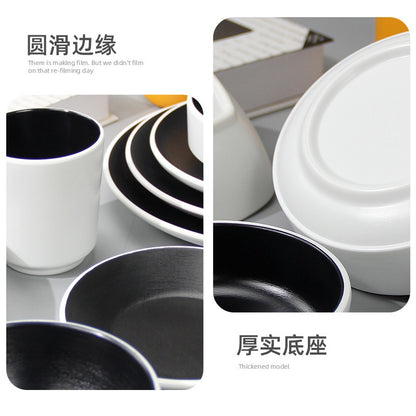 ANJU アンジュBlack and White and Coffee Melamine tableware bowl plate Sauce Plate Baking Plates Tableware Pinggan Mangkuk