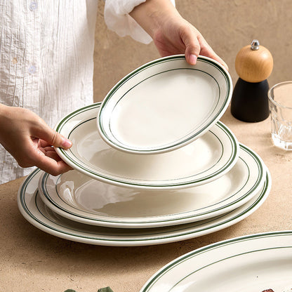 ANJU アンジュ Green Line Stoneware tableware plate pinggan dessert plate dinner plate breakfast plate western plate pizza