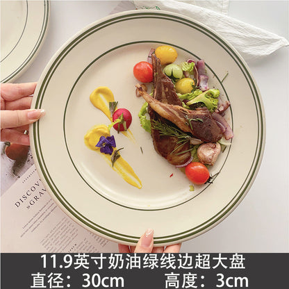 ANJU アンジュ Green Line Stoneware tableware plate pinggan dessert plate dinner plate breakfast plate western plate pizza