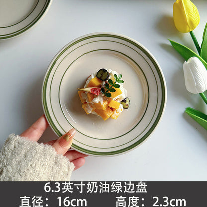 ANJU アンジュ Green Line Stoneware tableware plate pinggan dessert plate dinner plate breakfast plate western plate pizza