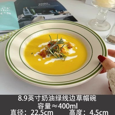 ANJU アンジュ Green Line Stoneware tableware plate pinggan dessert plate dinner plate breakfast plate western plate pizza