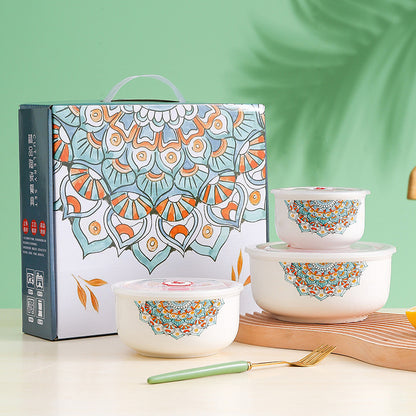 Bohemian Bowl Container Set Ceramic Bowl Set Bowl With Lid Food Storage Container Giftbox Raya Doorgift Mangkuk Keramik