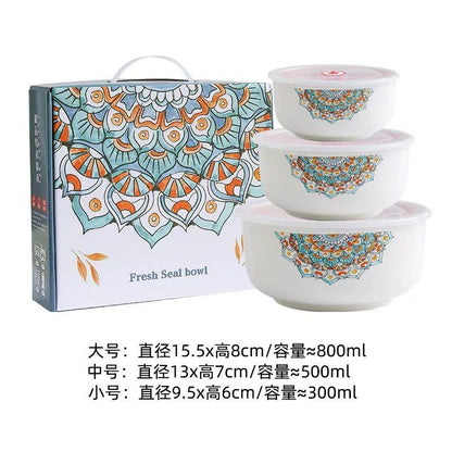 Bohemian Bowl Container Set Ceramic Bowl Set Bowl With Lid Food Storage Container Giftbox Raya Doorgift Mangkuk Keramik