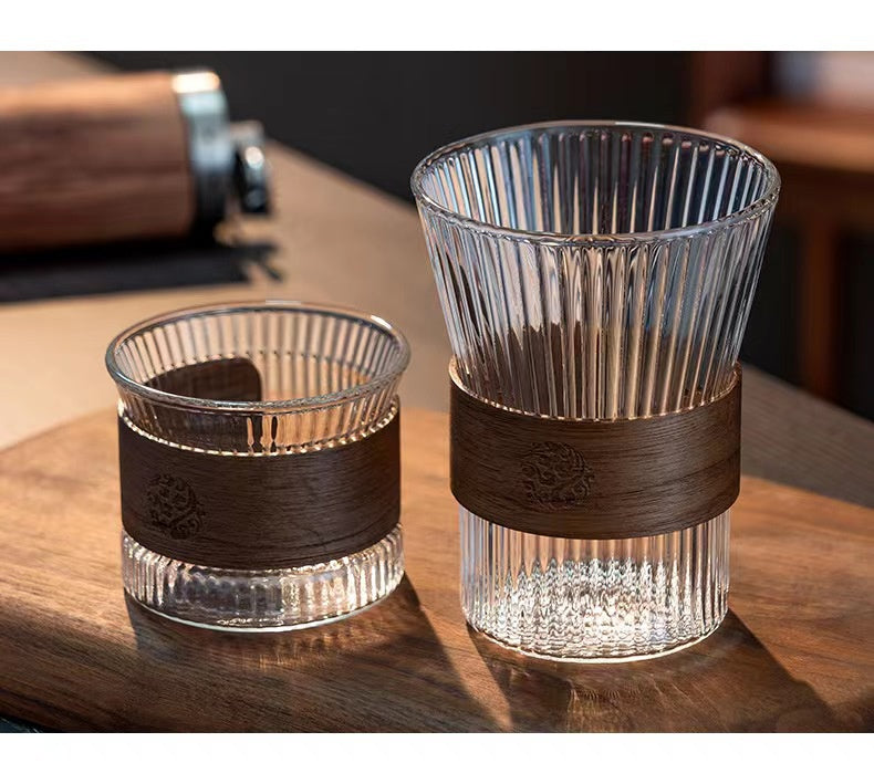 Vintage Clear Coffee Glass Cup Mug Coffe cup glass set minimalist 简约坚条纹高颜值咖啡杯子 Cawan Kaca gelas kopi