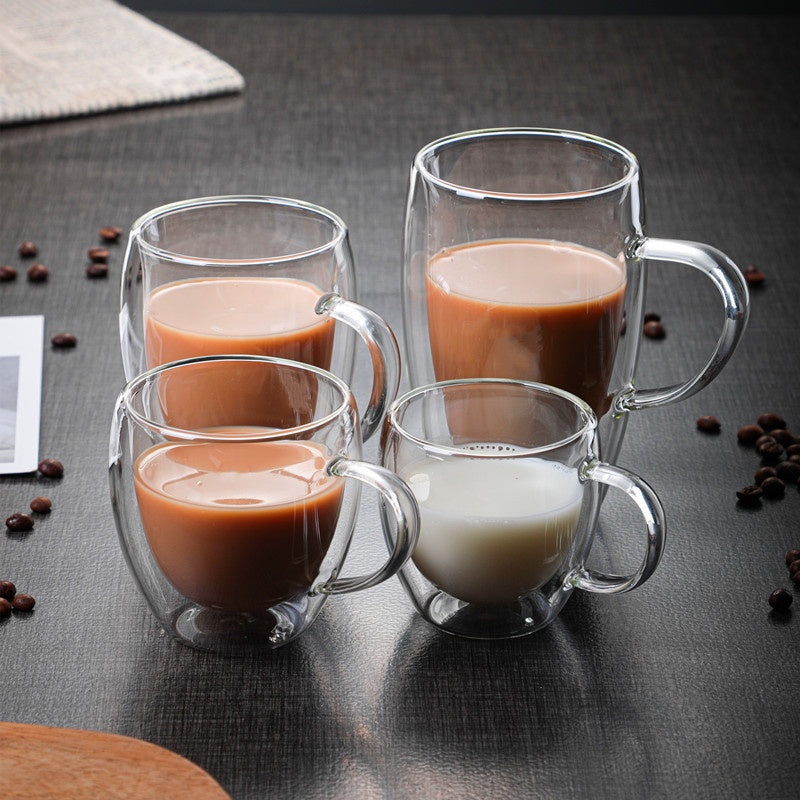 Double Wall Glass Cup Coffee Glass Cup Mug Double Layer Glass Tea Cup Heat Resistant Milk Cup with Handle