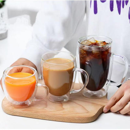 Double Wall Glass Cup Coffee Glass Cup Mug Double Layer Glass Tea Cup Heat Resistant Milk Cup with Handle