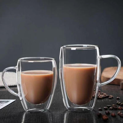 Double Wall Glass Cup Coffee Glass Cup Mug Double Layer Glass Tea Cup Heat Resistant Milk Cup with Handle