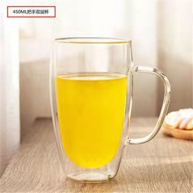 Double Wall Glass Cup Coffee Glass Cup Mug Double Layer Glass Tea Cup Heat Resistant Milk Cup with Handle