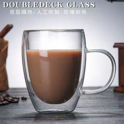 Double Wall Glass Cup Coffee Glass Cup Mug Double Layer Glass Tea Cup Heat Resistant Milk Cup with Handle