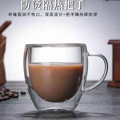 Double Wall Glass Cup Coffee Glass Cup Mug Double Layer Glass Tea Cup Heat Resistant Milk Cup with Handle