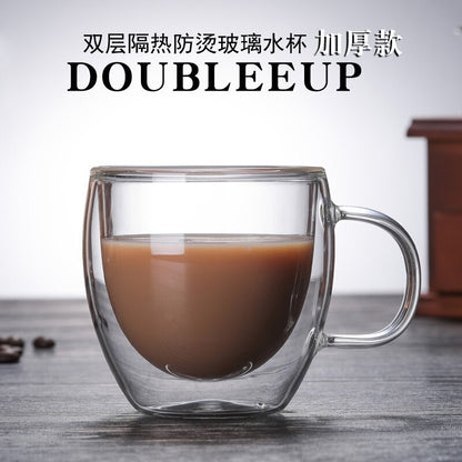 Double Wall Glass Cup Coffee Glass Cup Mug Double Layer Glass Tea Cup Heat Resistant Milk Cup with Handle