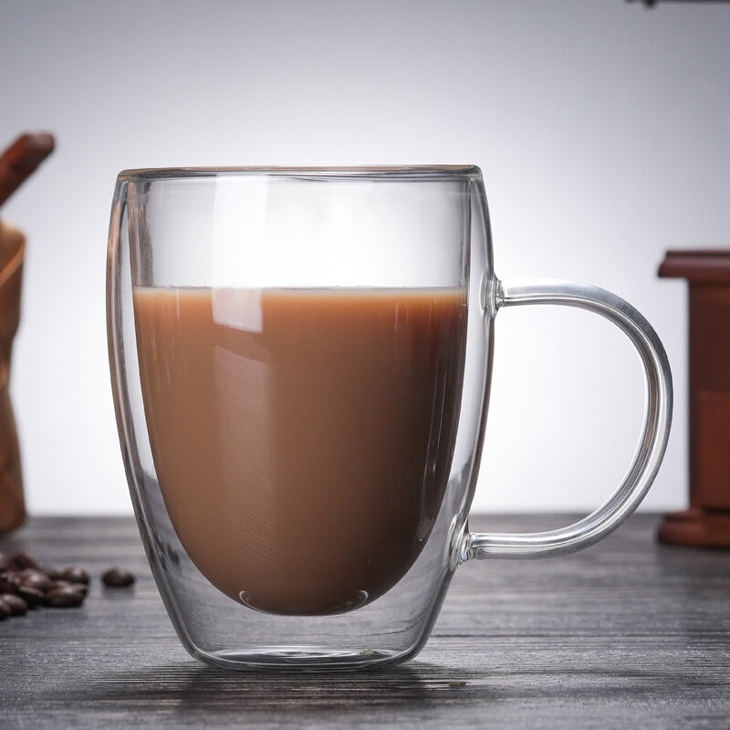 Double Wall Glass Cup Coffee Glass Cup Mug Double Layer Glass Tea Cup Heat Resistant Milk Cup with Handle