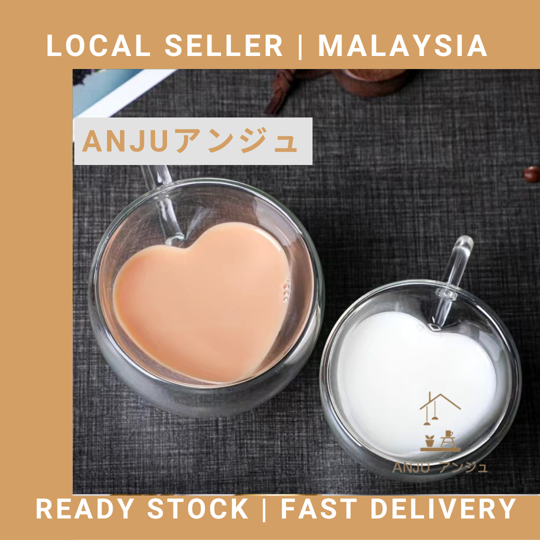 Heart Shape Double Wall Glass Cup Coffee Glass Cup Mug Double Layer Glass Tea Cup Heat Resistant Milk Cup with Handle