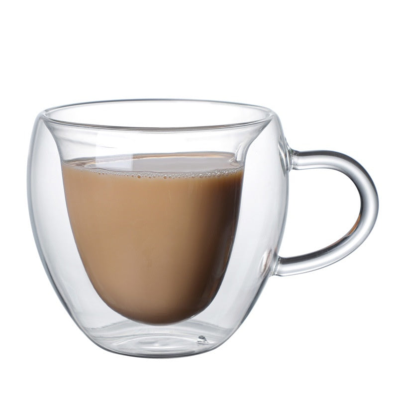 Heart Shape Double Wall Glass Cup Coffee Glass Cup Mug Double Layer Glass Tea Cup Heat Resistant Milk Cup with Handle