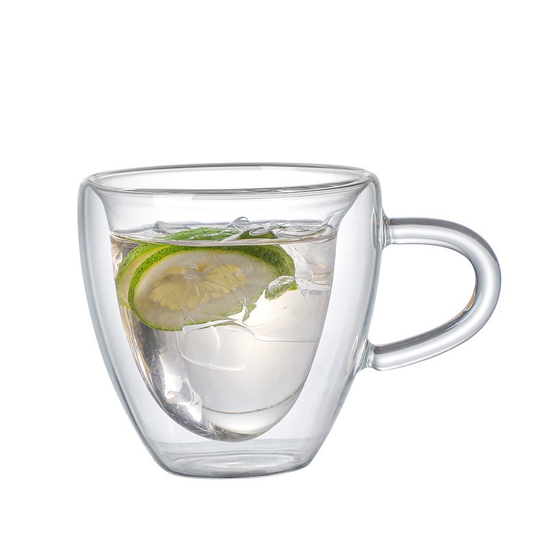 Heart Shape Double Wall Glass Cup Coffee Glass Cup Mug Double Layer Glass Tea Cup Heat Resistant Milk Cup with Handle