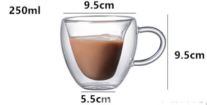 Heart Shape Double Wall Glass Cup Coffee Glass Cup Mug Double Layer Glass Tea Cup Heat Resistant Milk Cup with Handle