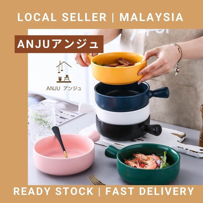 Baked rice bowl Nordic style with handle baking grilled bowl pasta plate simple household tableware soup noodle bowl