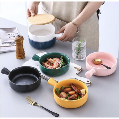 Baked rice bowl Nordic style with handle baking grilled bowl pasta plate simple household tableware soup noodle bowl