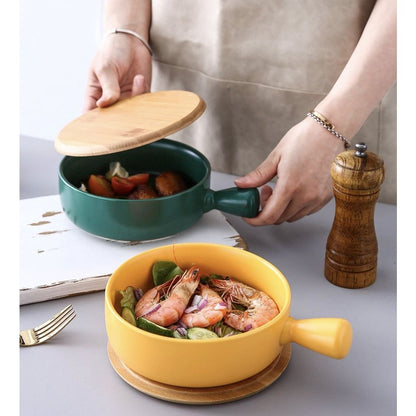 Baked rice bowl Nordic style with handle baking grilled bowl pasta plate simple household tableware soup noodle bowl