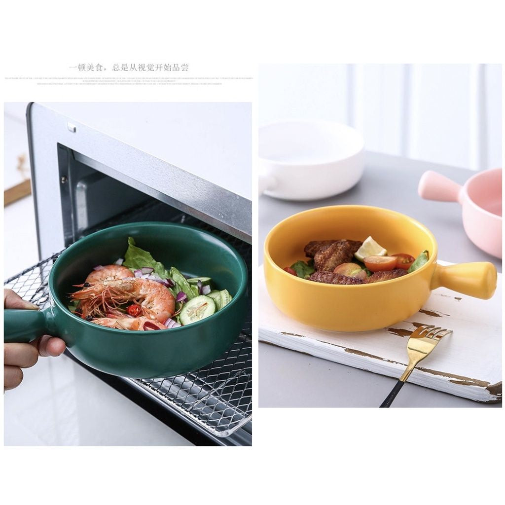 Baked rice bowl Nordic style with handle baking grilled bowl pasta plate simple household tableware soup noodle bowl