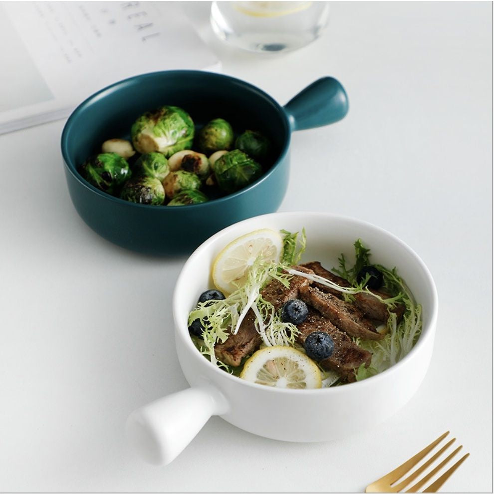 Baked rice bowl Nordic style with handle baking grilled bowl pasta plate simple household tableware soup noodle bowl