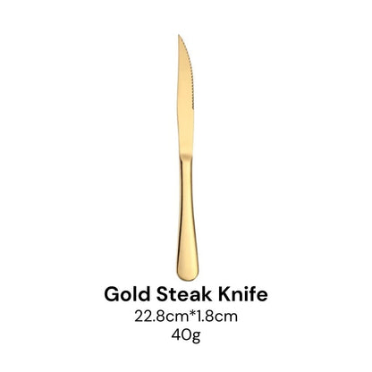 Extra Thick Hotel Quality Set Sudu Garfu Sudu Stainless Steel Spoon Fork Cutlery Tableware Set (40g-Gold)