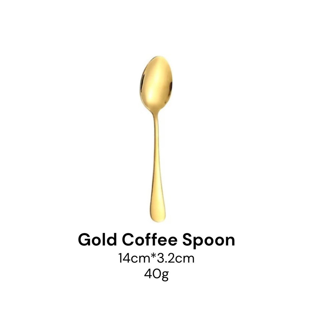 Extra Thick Hotel Quality Set Sudu Garfu Sudu Stainless Steel Spoon Fork Cutlery Tableware Set (40g-Gold)