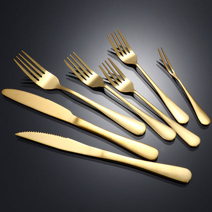 Extra Thick Hotel Quality Set Sudu Garfu Sudu Stainless Steel Spoon Fork Cutlery Tableware Set (40g-Gold)