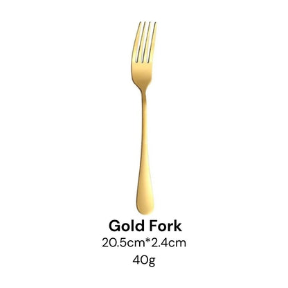 Extra Thick Hotel Quality Set Sudu Garfu Sudu Stainless Steel Spoon Fork Cutlery Tableware Set (40g-Gold)