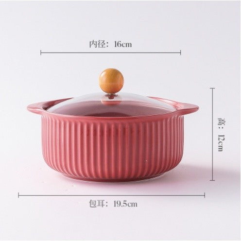 ANJU アンジュ Ready Stock Nordic Style Cute Bowl Ceramic Instant Noodle Bowl With Lid Soup Bowl Mangkuk Lauk Mangkuk Seramik
