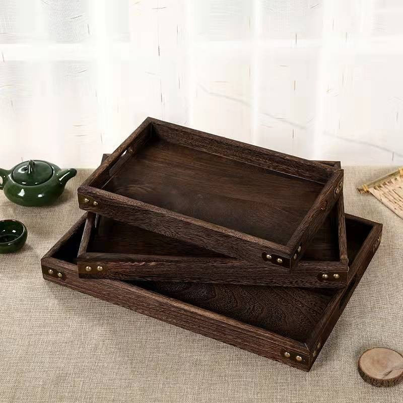 ANJU アンジュ Tray Rectangular Bamboo Handmade Serving Tray Home Decorative Tray Food Tray Coffee Tea Serving Tray Fruit