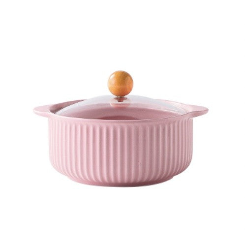ANJU アンジュ Ready Stock Nordic Style Cute Bowl Ceramic Instant Noodle Bowl With Lid Soup Bowl Mangkuk Lauk Mangkuk Seramik