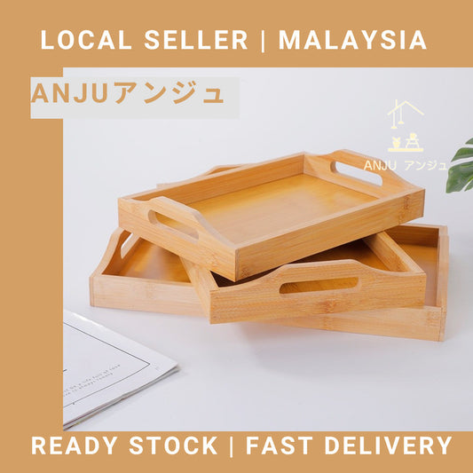 ANJU アンジュ Tray With Handle Bamboo Handmade Serving Tray Home Decorative Tray Food Tray Coffee Tea Serving Tray Fruit