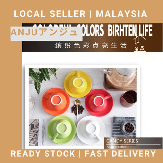 ANJU アンジュ Matte Surface Ceramic Coffee Cup Set-Professional barista (Cappuccino,Latte) Coffee Cup+Saucer 200ml