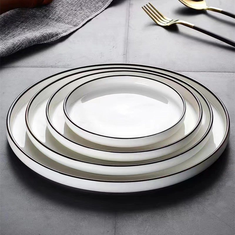 8/10Inch Nordic Black Matte Ceramic Dishes Dessert Salad Steak Plates Tableware