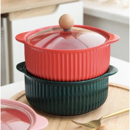 ANJU アンジュ Ready Stock Nordic Style Cute Bowl Ceramic Instant Noodle Bowl With Lid Soup Bowl Mangkuk Lauk Mangkuk Seramik
