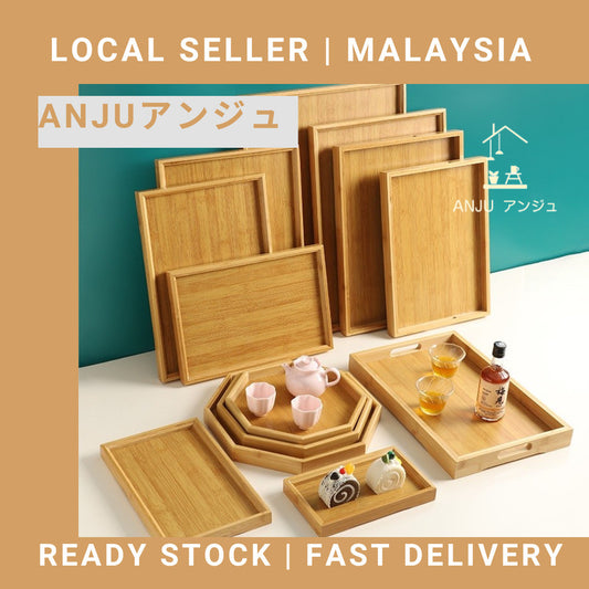 ANJU アンジュ Tray Rectangular Bamboo Handmade Serving Tray Home Decorative Tray Food Tray Coffee Tea Serving Tray Fruit